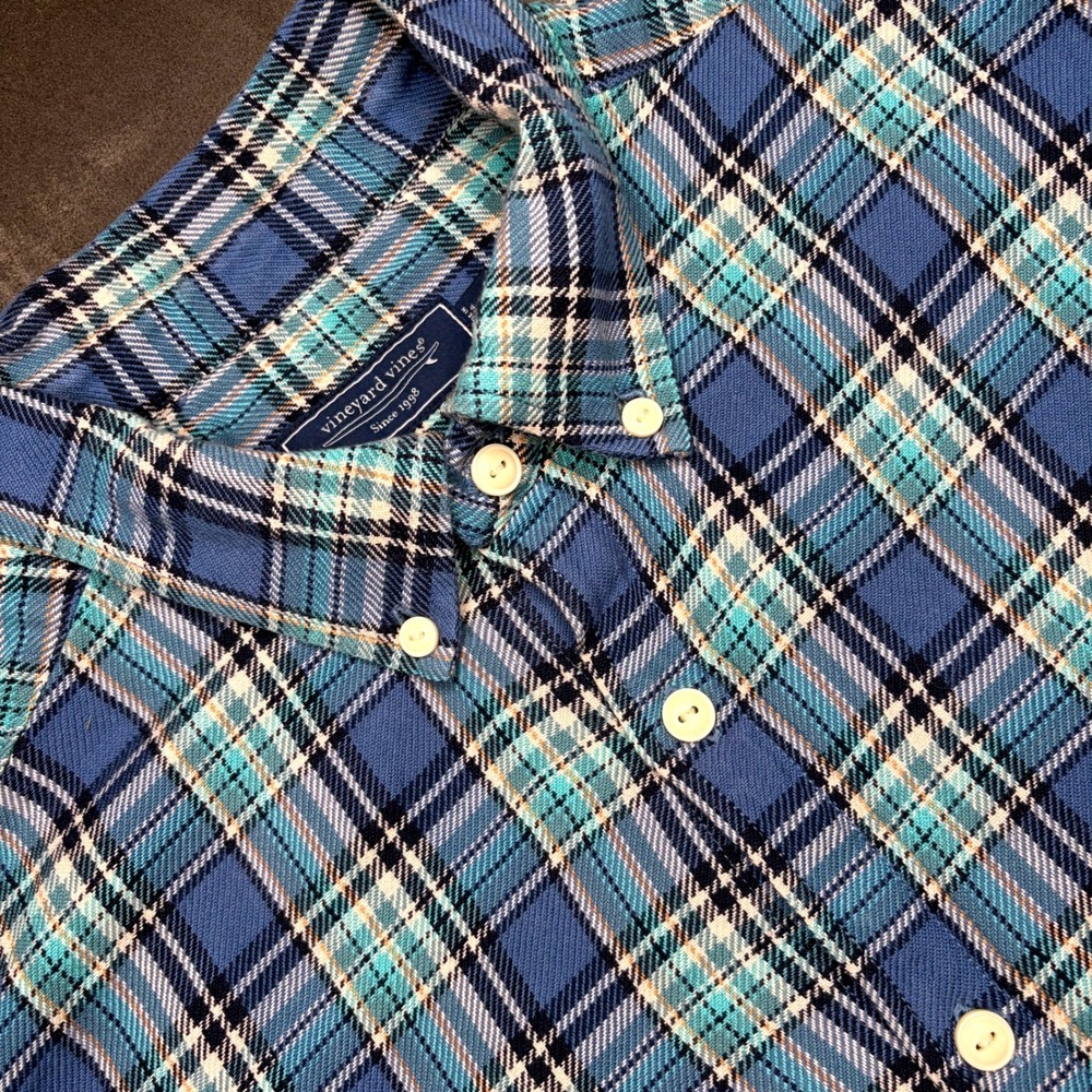 Vineyard Vines Button Down Shirt Mens Sz XL Blue Flannel Cotton Twill Outdoorsy